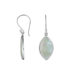 Wholesale sterling silver marquise-shaped Mother Of Pearl earrings with polished silver edges