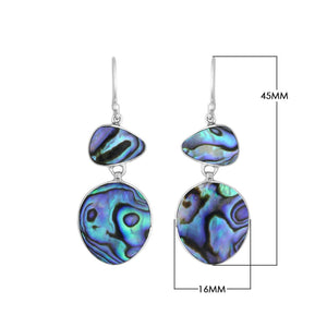 Wholesale sterling silver double-drop earrings with iridescent Abalone Shell in polished settings.