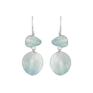 Wholesale sterling silver double-drop earrings featuring luminous Mother Of Pearl in polished settings.