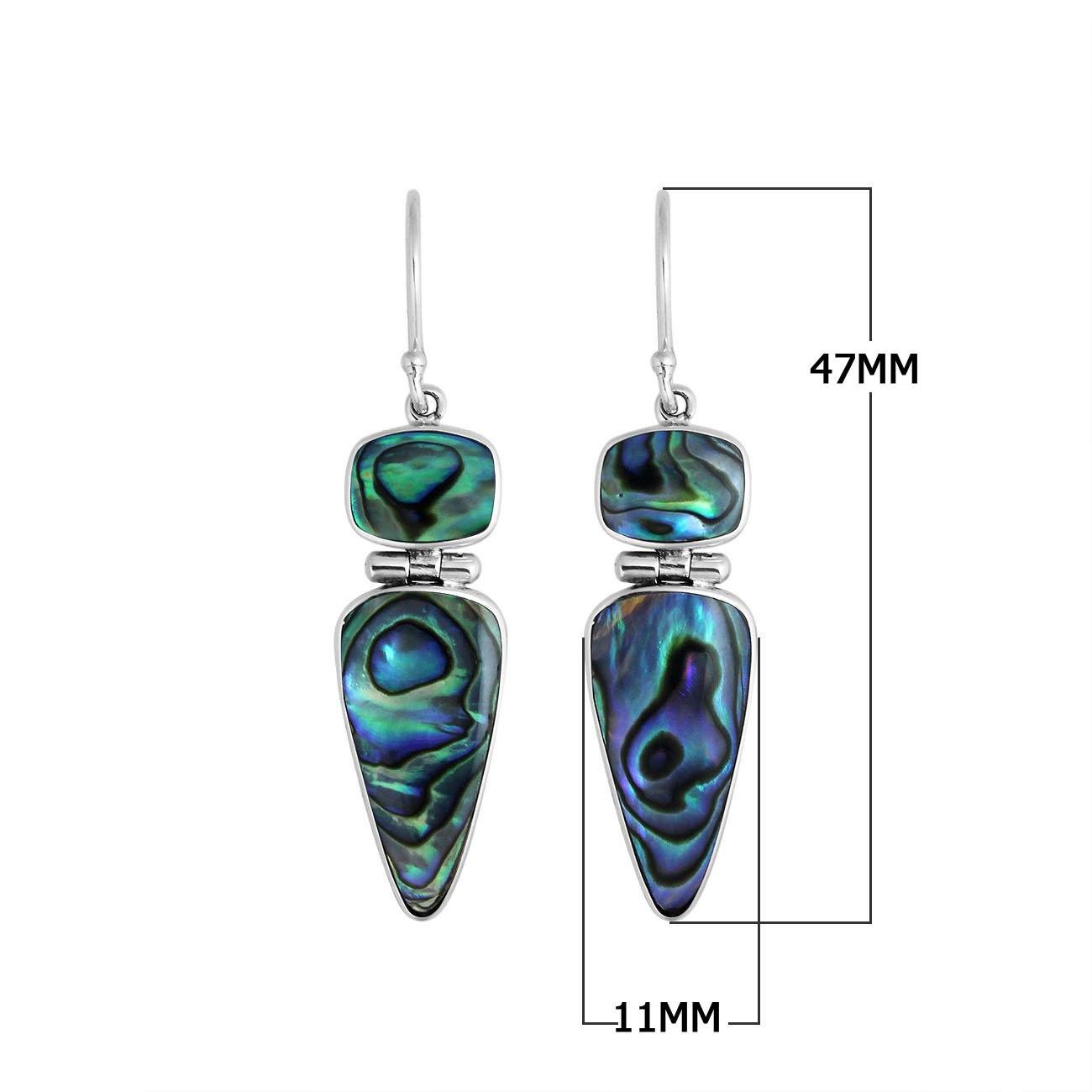 Sterling silver long two-stone earrings with vibrant Abalone Shell drops