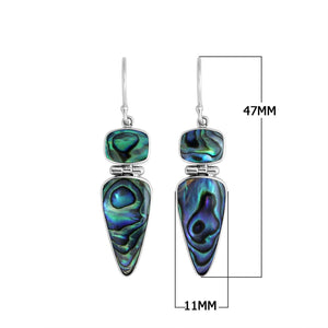 Sterling silver long two-stone earrings with vibrant Abalone Shell drops