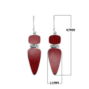 Structured sterling silver earrings with geometric Red Coral drops