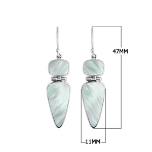 Radiant Mother Of Pearl two-shape sterling silver long drop earrings for wholesale showcases craftsmanship
