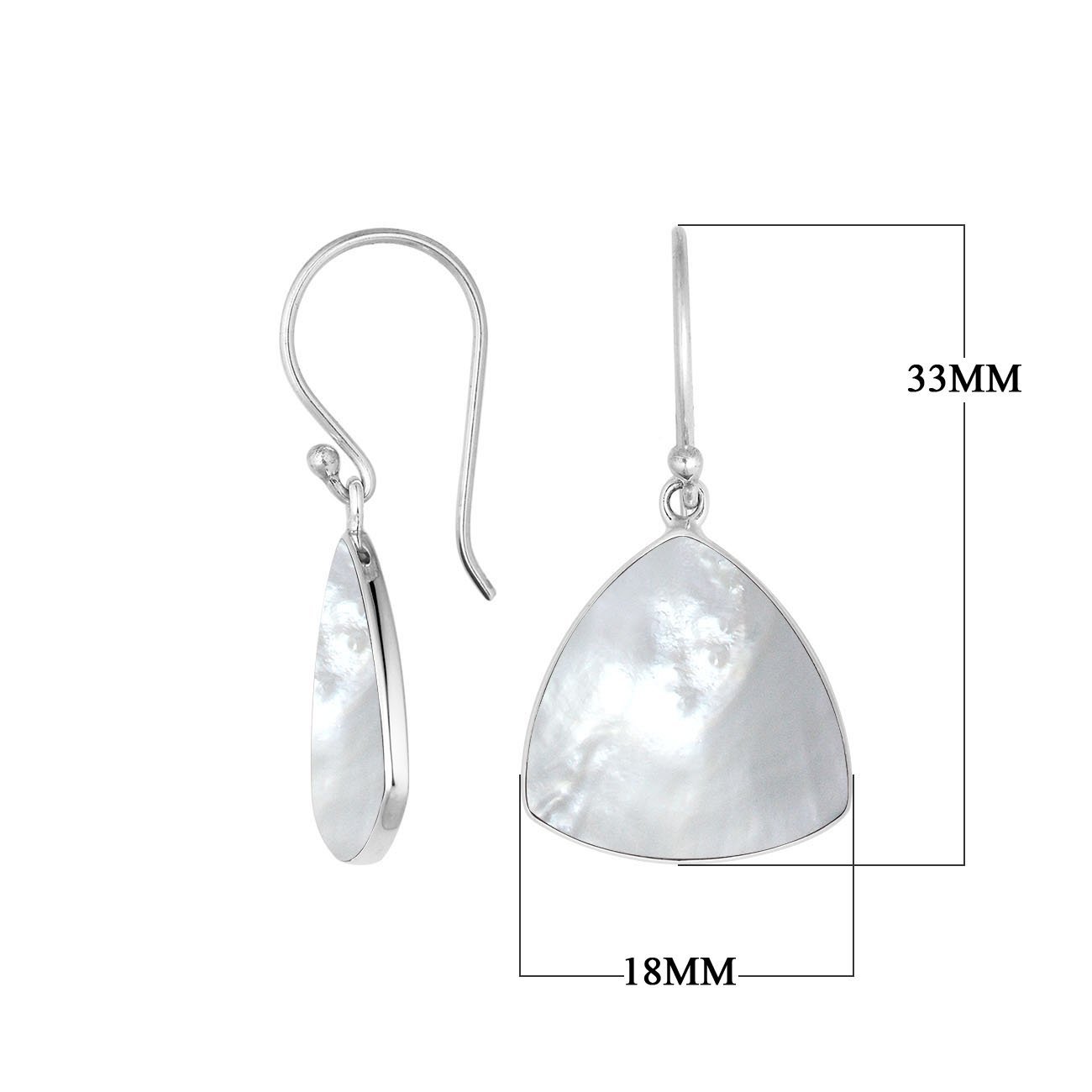 Sterling silver trilliant earrings with luminous Mother Of Pearl for wholesale buyers