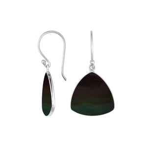 Sterling Silver Black Shell triangular earrings with Earwire and mirror finish for wholesale jewelry.