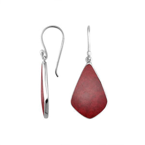 Sterling Silver Red Coral fancy shape earrings with Earwire and polished mirror finish for wholesale jewelry.