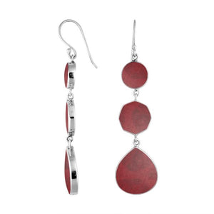 Sterling Silver Red Coral multi shape earrings with Earwire and mirror-polished finish for wholesale jewelry collections.