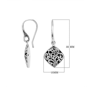 Sterling Silver diamond shape filigree earrings with Earwire and oxidized finish for wholesale jewelry collections.