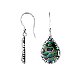 Sterling Silver Abalone Shell pear drop earrings with Earwire and textured border for wholesale jewelry collections.