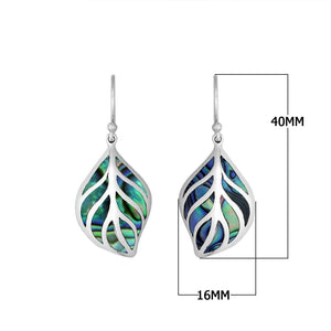 Sterling Silver Abalone Shell leaf drop earrings with Earwire and polished finish for wholesale jewelry collections.