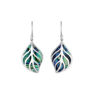 Sterling Silver Abalone Shell leaf drop earrings with Earwire and polished finish for wholesale jewelry collections.