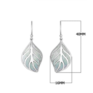 Sterling Silver Mother Of Pearl leaf earrings with Earwire and open silver design for wholesale jewelry collections.