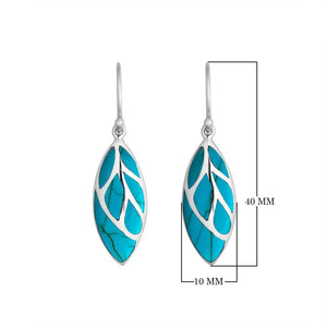 Sterling Silver Turquoise Shell leaf form earrings with Earwire and polished finish for wholesale jewelry assortments.