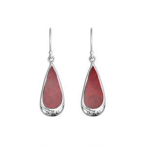 Wholesale Sterling Silver Red Coral Teardrop Earrings With Polished Silver Frame