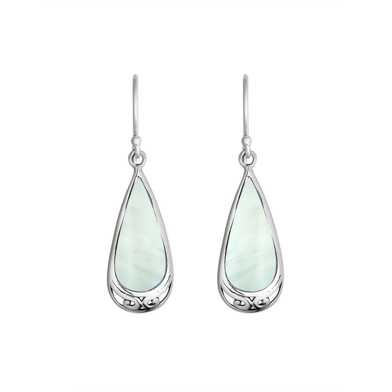 Wholesale Sterling Silver Mother Of Pearl Teardrop Earrings With Engraved Silver Detail