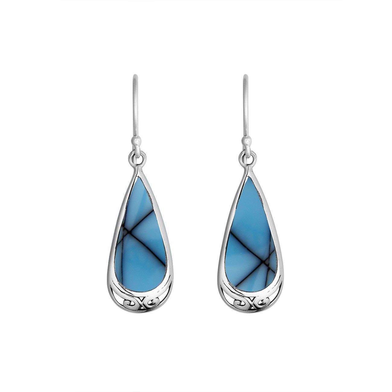 Bulk teardrop silver earrings featuring Turquoise Shell panels and a polished streamlined finish.