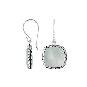Silver cushion earrings with Mother Of Pearl and textured border