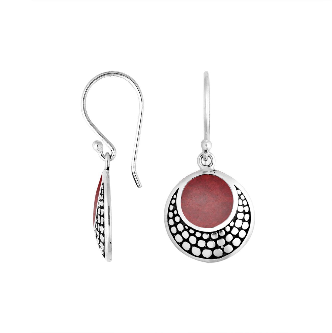 Sterling silver Red Coral earrings with polished finish for wholesale collection.