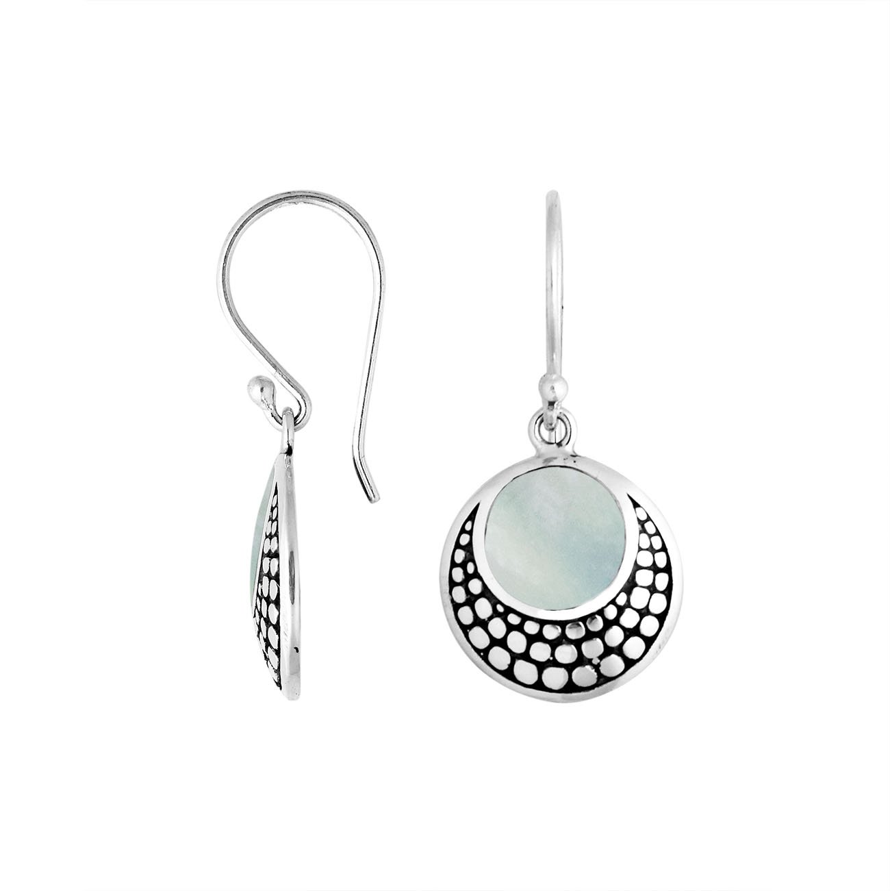 Sterling silver Mother Of Pearl earrings with polished finish for wholesale collection.