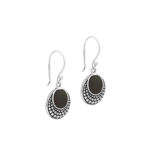 Sterling silver Black Shell earrings with polished finish for wholesale collection.