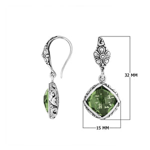Sterling silver Green Amethyst Quartz earrings with floral detailing for wholesale collection.