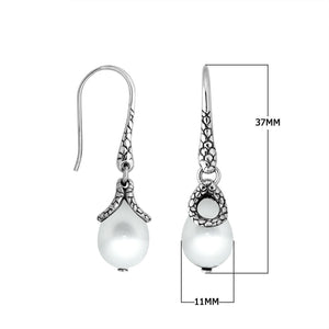 Sterling silver White Pearl earrings with teardrop design and polished finish for wholesale collection.