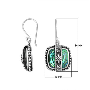 Sterling silver Abalone Shell earrings with square design and floral silver detailing for wholesale collection.