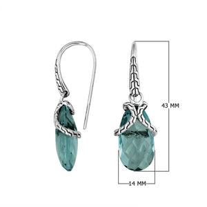 Sterling silver London Blue Topaz Quartz drop earrings with woven silver detailing for wholesale jewelry collections.