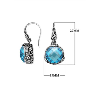Sterling silver Blue Topaz Quartz earrings with floral detailing and earwire lock for wholesale jewelry collections.