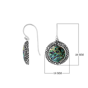 Sterling silver round earrings with Abalone Shell and oxidized dotted border for wholesale collections.