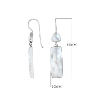 Sterling silver long drop earrings with Mother Of Pearl and sleek modern design for wholesale collections.