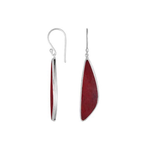 Sterling Silver Red Coral Asymmetric Long Panel Earrings With Polished Finish