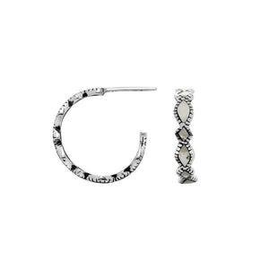 Wholesale sterling silver Mother Of Pearl hoop earrings with Balinese handicraft design and antique polish finish handcrafted in Bali