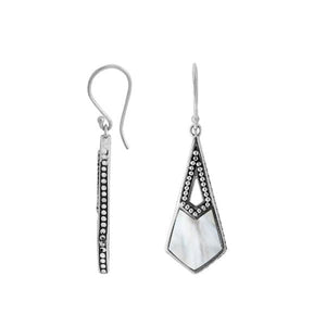 Sterling Silver Mother Of Pearl Tapered Geometric Dotted Drop Earrings