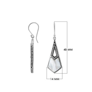 Sterling Silver Mother Of Pearl Tapered Geometric Dotted Drop Earrings