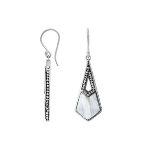 Sterling Silver Mother Of Pearl Tapered Geometric Dotted Drop Earrings
