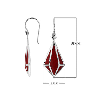 Wholesale Angular Prism Sterling Silver Earrings With Red Coral And Polished Finish