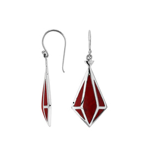 Wholesale Angular Prism Sterling Silver Earrings With Red Coral And Polished Finish
