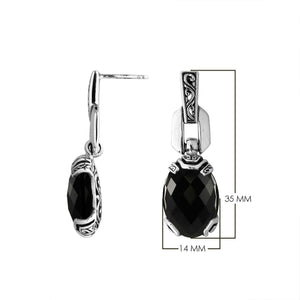 Wholesale Sterling Silver Black Onyx Oval Dangle Earrings With Balinese Engraved Accents