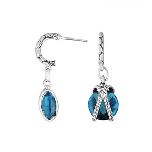 Wholesale Sterling Silver Blue Topaz Quartz Marquise And Round Dangle Earrings With Bali Carved Hoop