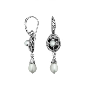 Wholesale Sterling Silver Mabe Pearl Scrollwork Dangle Earrings With Bali Ornate Detailing