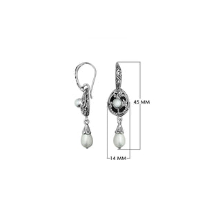 Wholesale Sterling Silver Mabe Pearl Scrollwork Dangle Earrings With Bali Ornate Detailing
