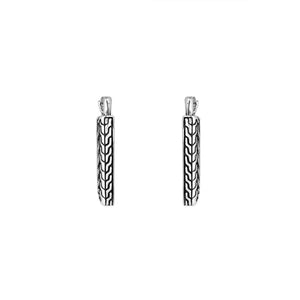 Wholesale Sterling Silver V-Shaped Bali Pattern Hoop Earrings With Textured Geometric Detailing