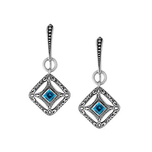 Wholesale Sterling Silver Blue Topaz Quartz Square Filigree Dangle Earrings With Bali Ornate Frame
