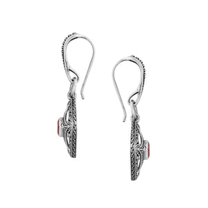 Wholesale Sterling Silver Garnet Quartz Square Filigree Dangle Earrings With Bali Ornate Frame