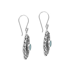 Wholesale Sterling Silver Filigree Oval Blue Topaz Quartz Drop Earrings With Oxidized Finish And Balinese Craftsmanship