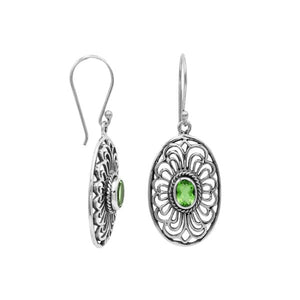 Wholesale Sterling Silver Filigree Oval Peridot Quartz Drop Earrings With Oxidized Finish And Balinese Craftsmanship