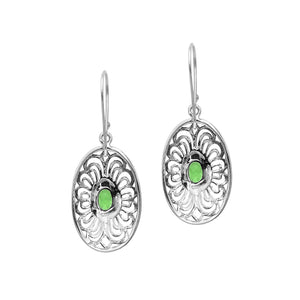 Wholesale Sterling Silver Filigree Oval Peridot Quartz Drop Earrings With Oxidized Finish And Balinese Craftsmanship