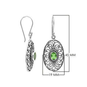 Wholesale Sterling Silver Filigree Oval Peridot Quartz Drop Earrings With Oxidized Finish And Balinese Craftsmanship