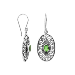 Wholesale Sterling Silver Filigree Oval Peridot Quartz Drop Earrings With Oxidized Finish And Balinese Craftsmanship